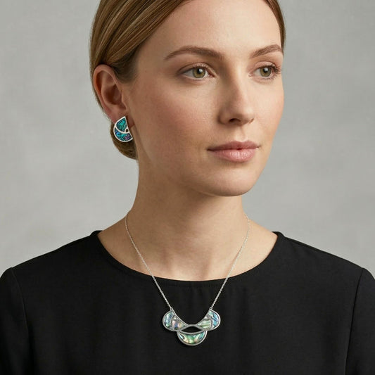 Arc Paua Shell Necklace and Earrings Set