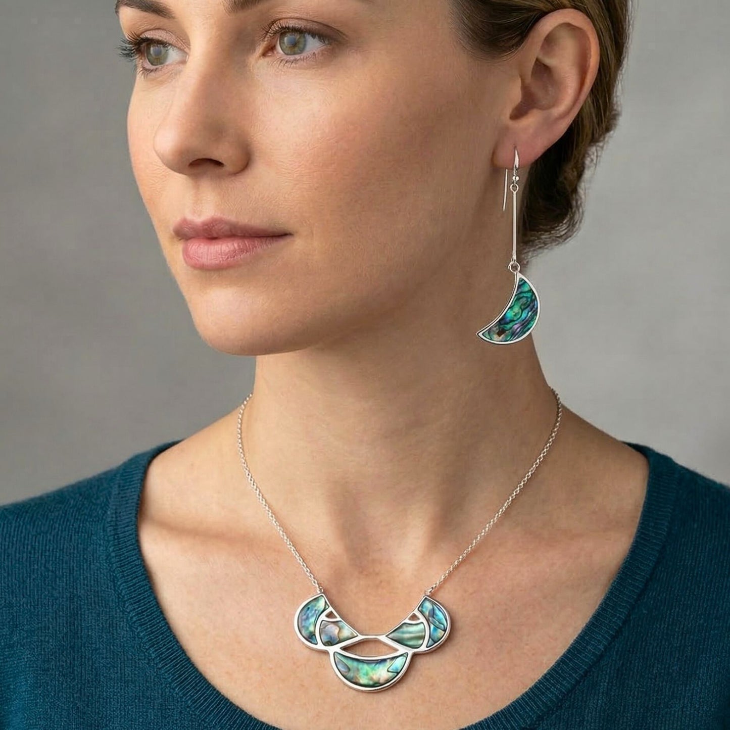Arc Paua Shell Necklace and Earrings Set - Reva Jewellery