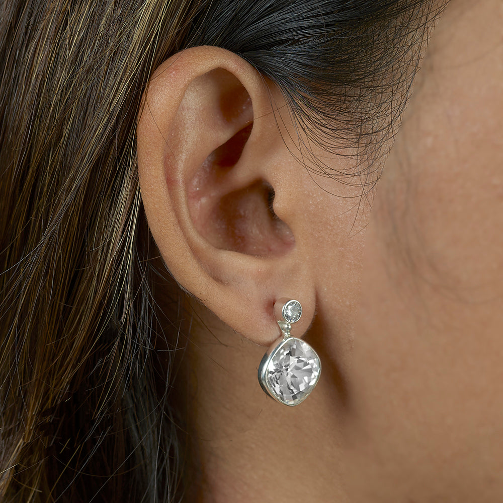 Amanda Cushion Crystal Earrings - Reva Jewellery