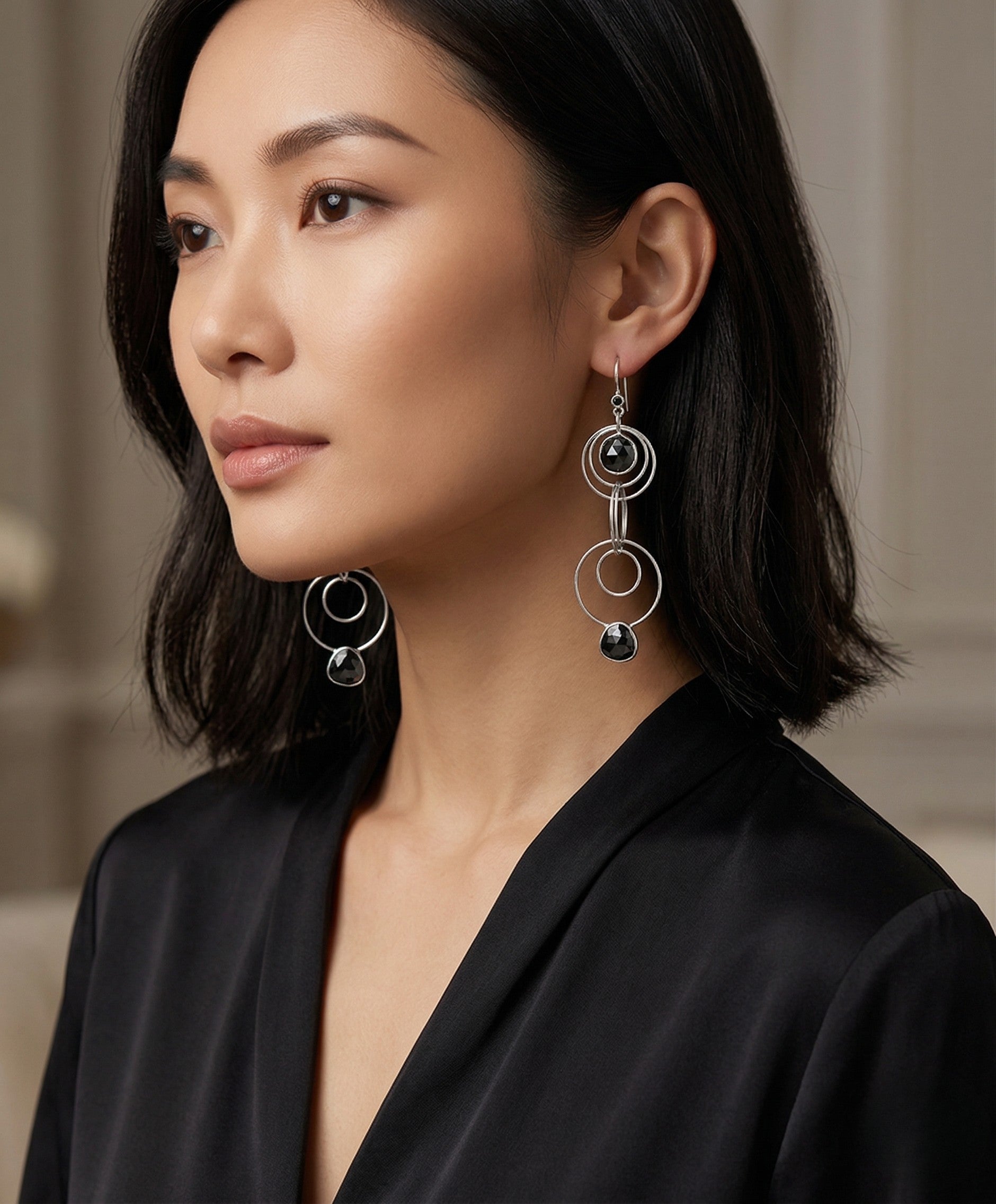 Circles Black Earrings - Reva Jewellery