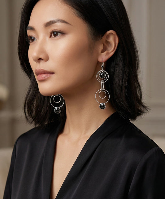 Circles Black Earrings - Reva Jewellery