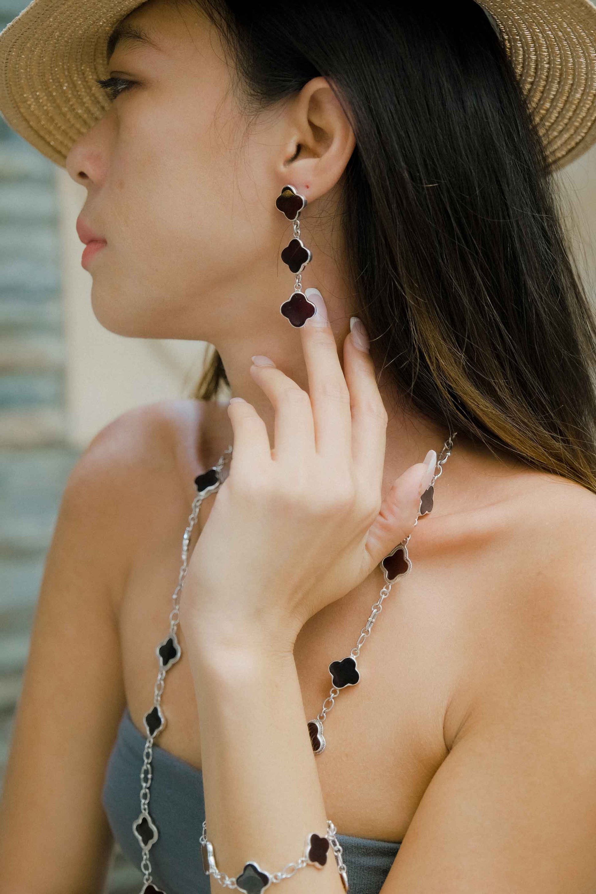 Black Clover Chandelier Earrings - Reva Jewellery